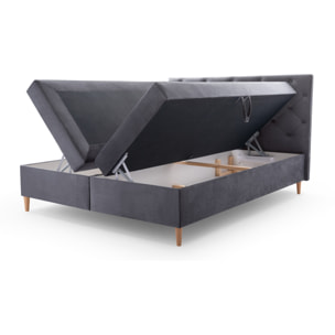 Louis - lit boxspring - 180x200 - en velours - coffres et surmatelas inclus - Gris foncé