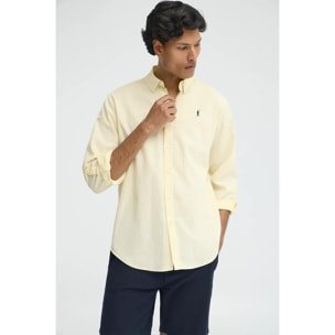 Camicia cotolino giallo pastello regular fit con logo Rigby Go