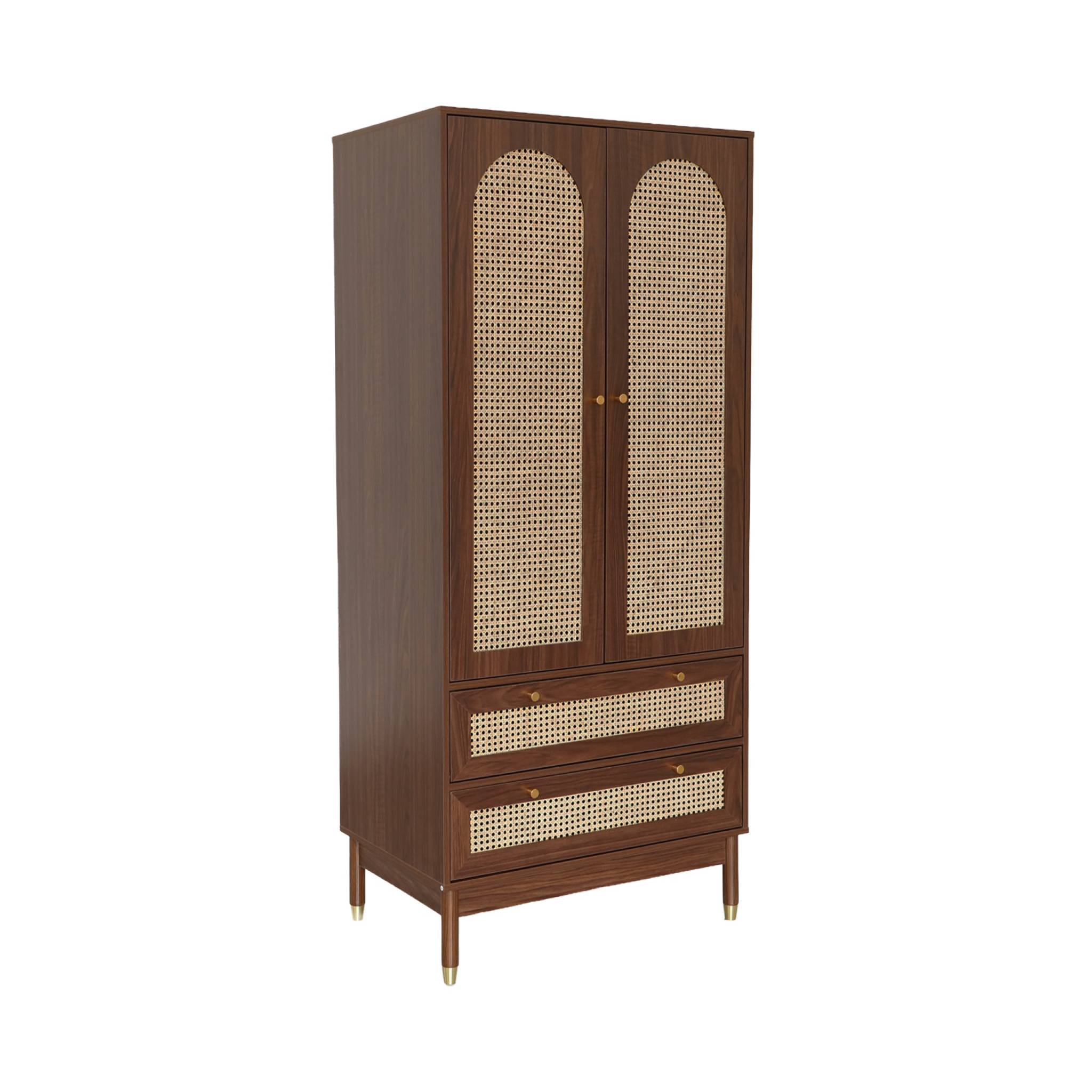 Dressing penderie décor bois et cannage 2 portes, 1 penderie et 2 tiroirs JUDITH