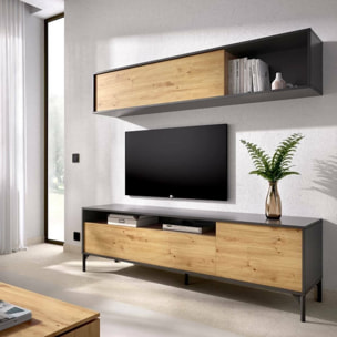 Mobile porta TV Tambo, Set da soggiorno porta TV, Mobile salotto multiuso, 180x41h180 cm, Rovere Nodi e Antracite