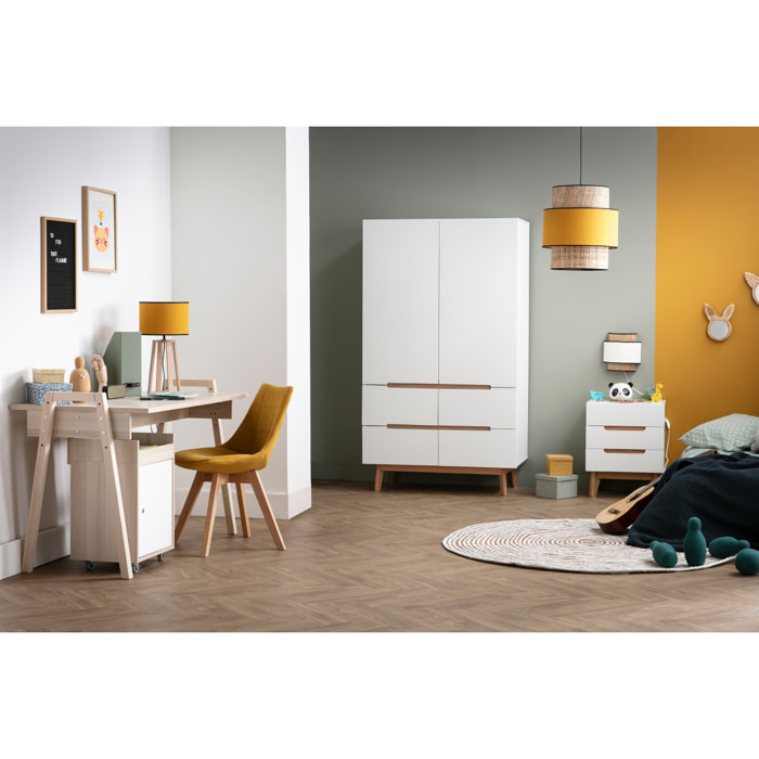 Armoire scandinave avec penderie et tiroirs finition blanc mat et bois chêne clair L100 cm KELMA