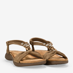 Sandalias elásticas taupe con apliques metálicos