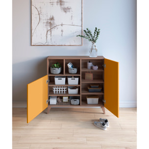Zapatero Oslo melamina nogal puertas mostaza 87x90x27 cm