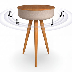 Mesa auxiliar altavoz portátil con sonido de 30W, Bluetooth, base de carga inalámbrica, batería de 2200mAh. Mesilla o mesita para dormitorio o sala de estar - TD Systems SM30B11WC [Madera cerezo]