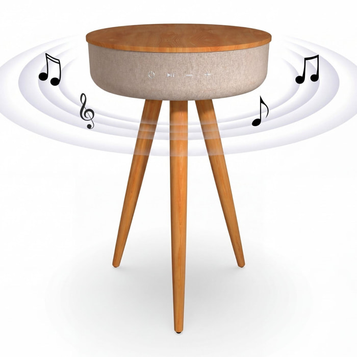 Mesa auxiliar altavoz portátil con sonido de 30W, Bluetooth, base de carga inalámbrica, batería de 2200mAh. Mesilla o mesita para dormitorio o sala de estar - TD Systems SM30B11WC [Madera cerezo]