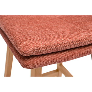 Tabouret de bar en tissu effet velours texturé terracotta et bois (lot de 2) JOAN