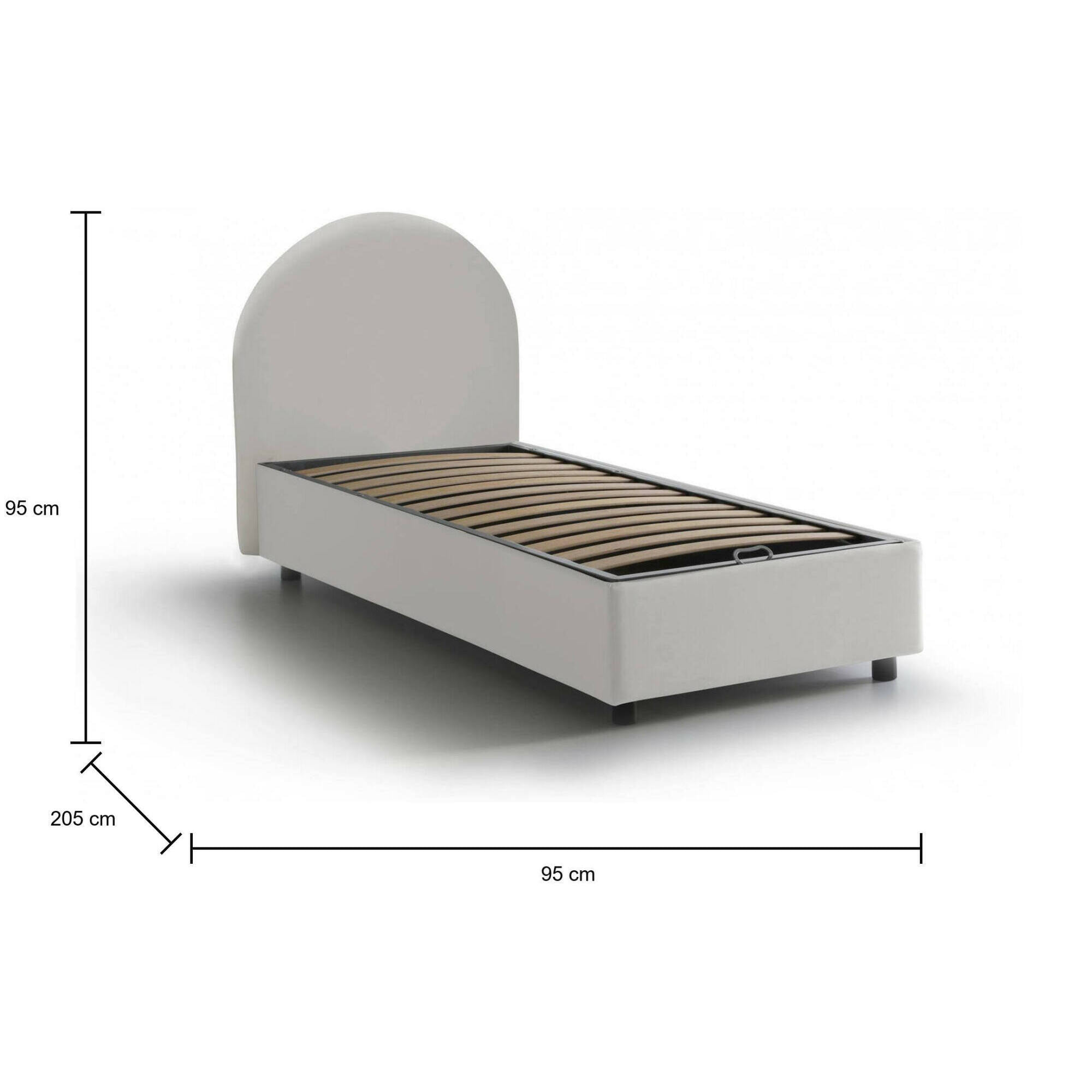 Letto singolo Aglie, Letto contenitore con rivestimento in ecopelle, 100% Made in Italy, Apertura laterale, adatto per materasso Cm 80x190, Bianco