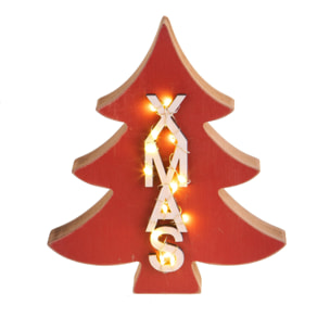 Albero Con Led E Scritta Xmas. Altezza 18 Cm - Pezzi 3 - 15X18X3,5cm - Colore: Rosso - Bianchi Dino - Articoli Natalizi