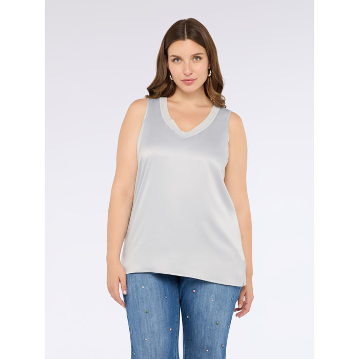 Fiorella Rubino - Top bimaterico con scollo a V - Grigio