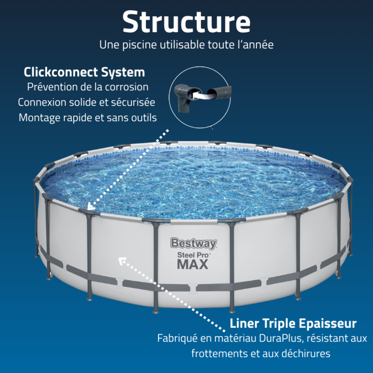 Bestway Piscine hors sol tubulaire ronde Bestway Steel Pro Max 488 x 122 cm gris clair