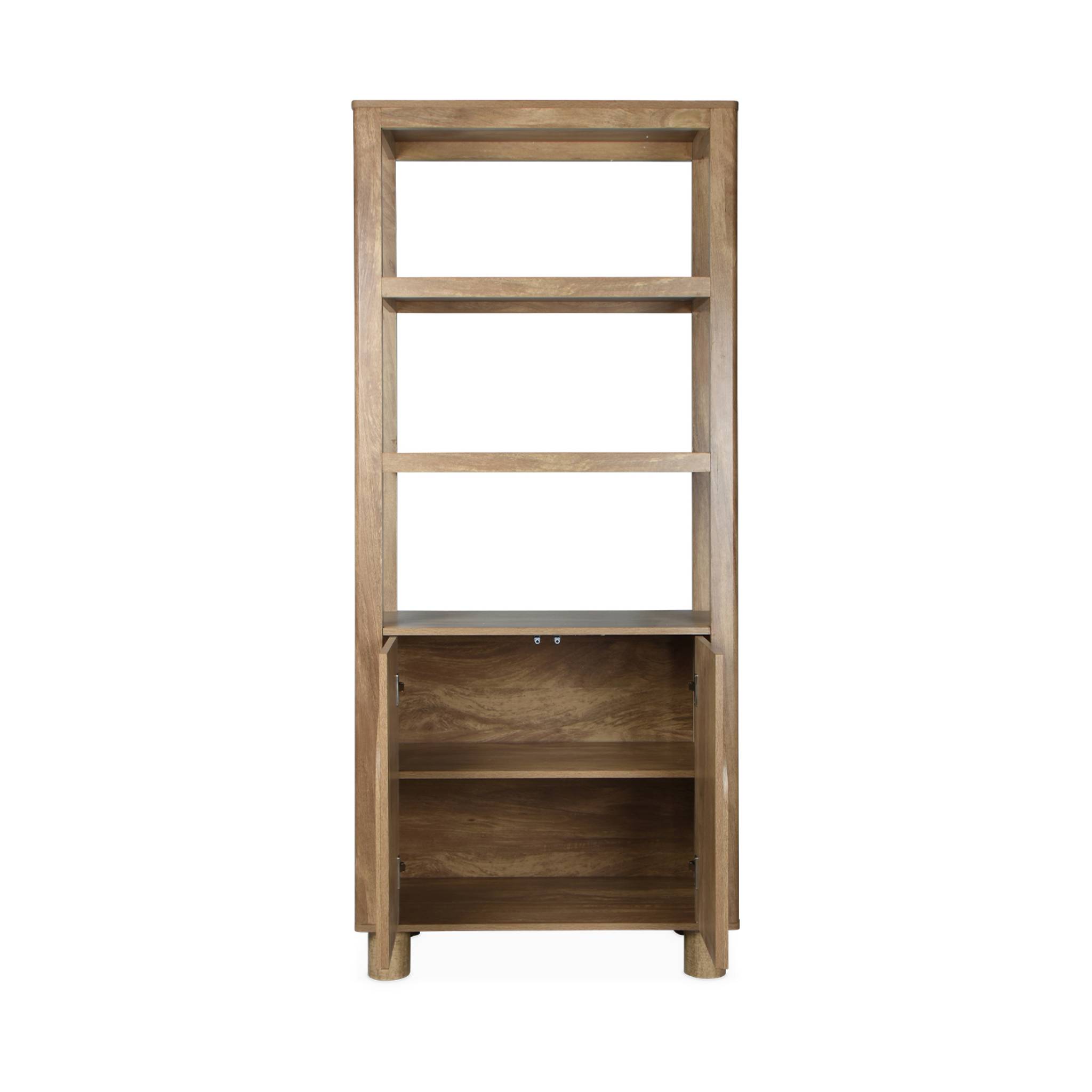 Etagère bibliothèque exotique effet bois de manguier 6 niveaux (4 étagères) et 2 portes