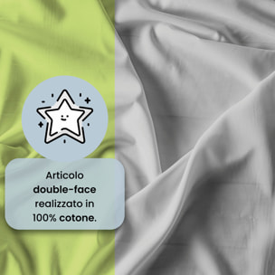 COMPLETO LETTO NATURAL COLOR, 100% Cotone, Made in Italy - VERDE ACIDO/GRIGIO CHIARO