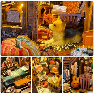 Cabaña Crepuscular. Book Nook de madera, diseño 3D realista con gran detalle, cubierta y luces led.