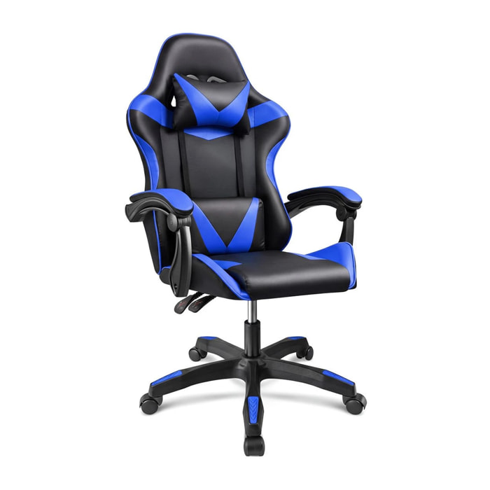 Silla gaming reclinable y con altura ajustable en negro y azul 117-128 cm Viper Negro - Azul