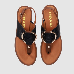 Sandalias de Piel - Negro - Tacón: 1 cm