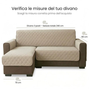 Copridivano 3 posti con penisola impermeabile e antimacchia, telo protettivo con braccioli adattabile a penisola destra e sinistra, vestibilità pratica e ampia copertura, protegge da liquidi e sporco, facile da lavare, ideale per uso quotidiano