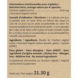 NUTRI EXPERT - Charbon végétal activé - Détoxifie et assainit l'organisme - Remédie aux troubles digestifs et intestinaux - Apaise les sensations de ballonnements et flatulences - Vegan - 60 gélules