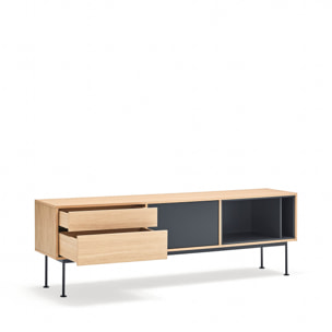Mueble de televisión Yoko 2 cajones y 1 puerta roble y gris antracita