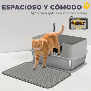 Arenero para Gatos de Acero Inoxidable XL Caja de Arena para Gatos Arenero con Borde Alto Alfombrilla Pala Fácil de Limpiar Prueba de Fugas 60x40x29,5 cm Gris