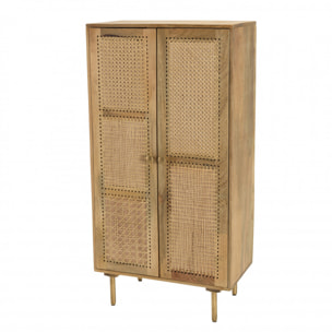 ISA - Meuble haut marron 2 portes bois de manguier cannage couleur naturelle