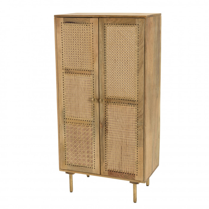 ISA - Meuble haut marron 2 portes bois de manguier cannage couleur naturelle