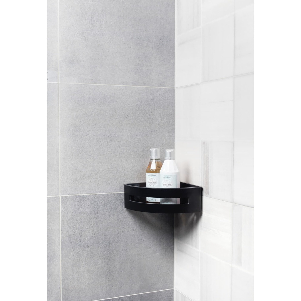 Panier d'angle pour la douche en acier inoxydable 16,5cm, Noir (SATDPOLROHMC)