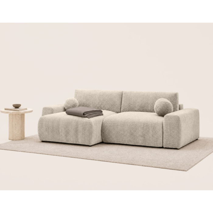 Constance - Canapé d'angle réversible 4 places convertible avec coffre en velours relief - Beige