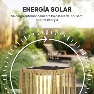 Linterna de Jardín de Ratán, Farola Solar Exterior con Luces LED Encendido y Apagado Automático, Impermeable, IP44, Lámpara de pie para Terraza, Balcón, Patio, 19x19x68 cm, Arena