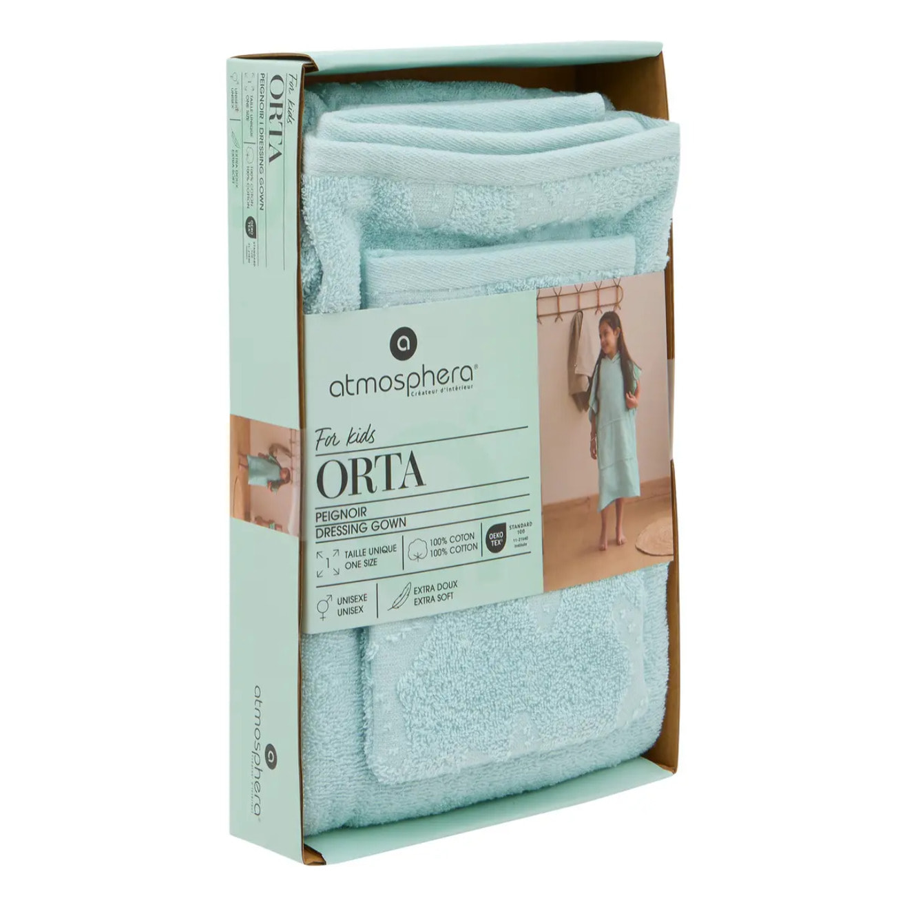 Set Cape et Gant de bain Enfant Orta 92x50 cm Bleu