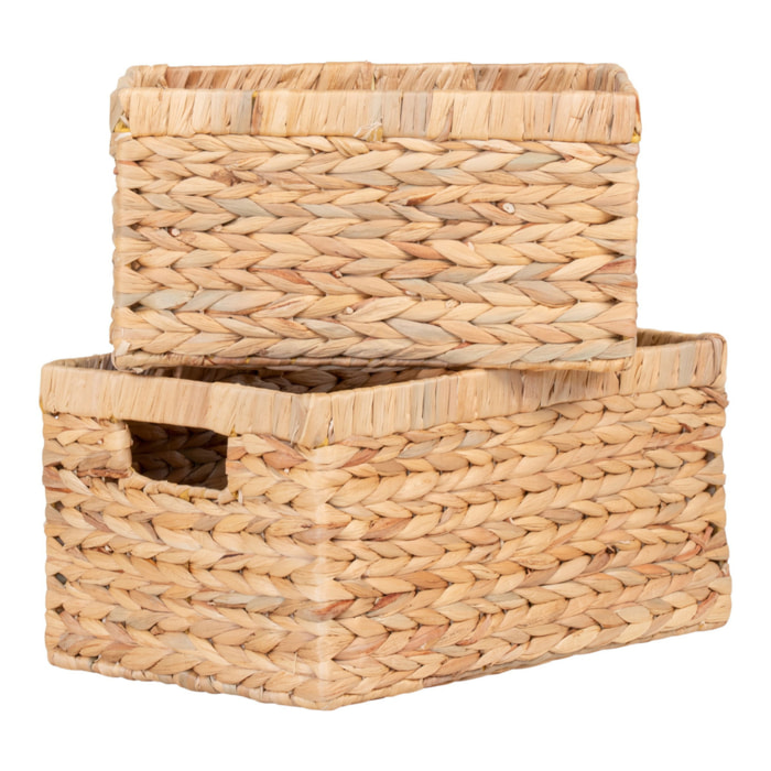 Set di 2 cesti Passo rettangolari in giacinto d'acqua naturale - misure assortite