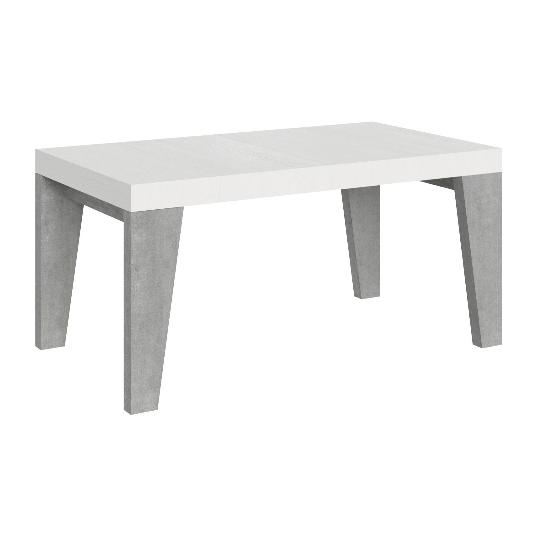 Mesa extensible 90x160/264 cm Naxy Mix tapa Fresno Blanco patas Cemento