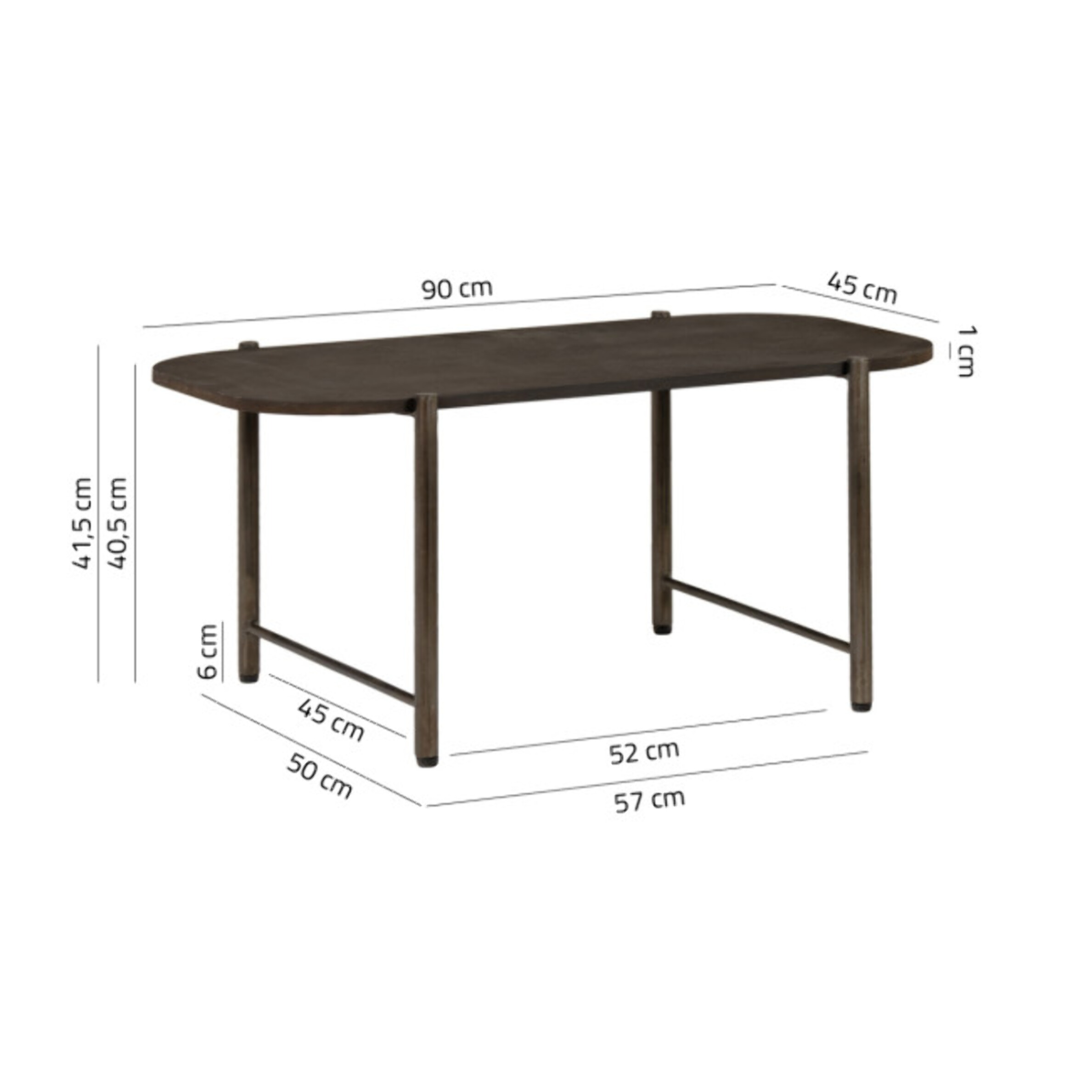 Table basse rectangulaire 90x50 cm décor métal et pieds métal - CLYDE