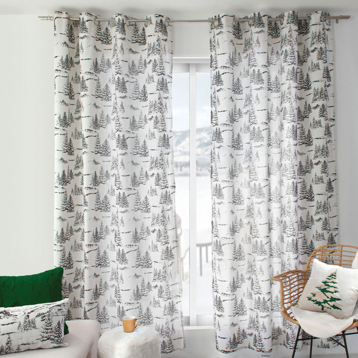 Rideau imprimé montagne en coton recyclé - Gris anthracite