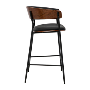 Tabourets de bar design noirs et bois foncé noyer H66.5 cm (lot de 2) DANTE