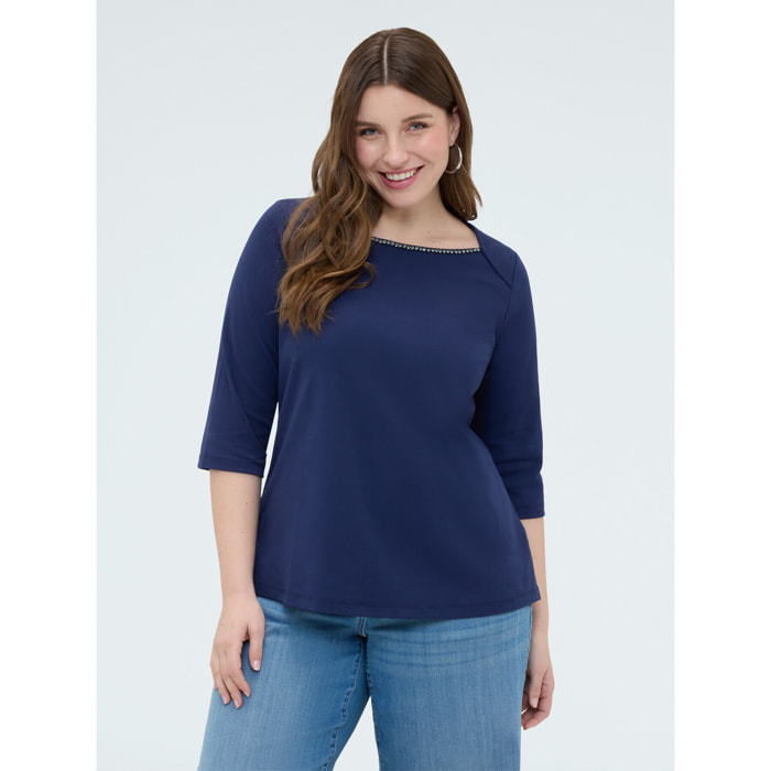 Fiorella Rubino - Camiseta de jersey con aplicaciones joya - Azul