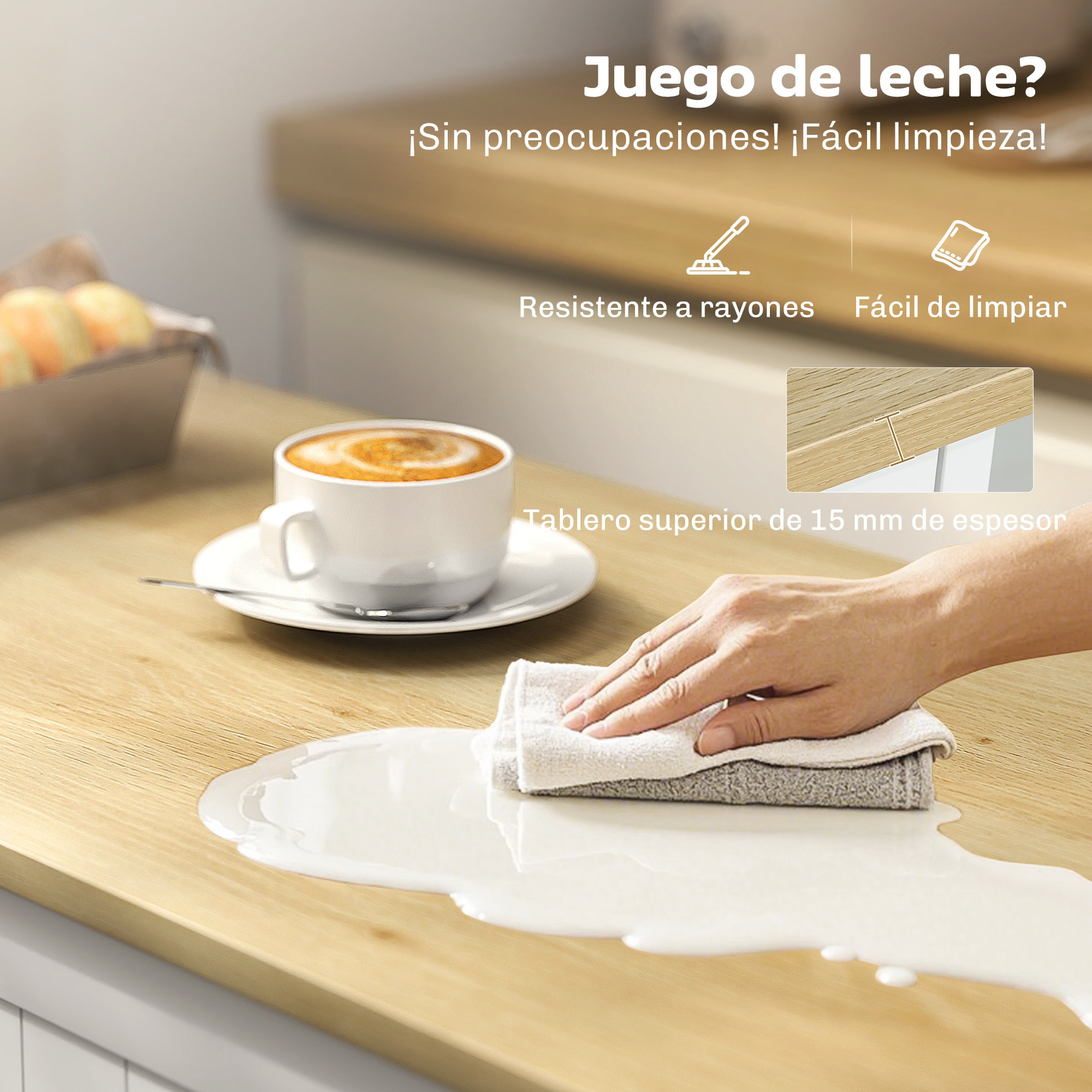 Aparador de Cocina, Armario de Cocina con 3 Estantes de Puerta, 1 Cajón, Estantes Ajustables, Aparador para Comedor, 105x40x83 cm, Blanco