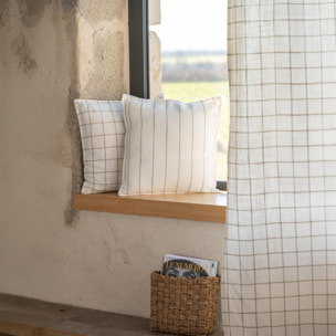 Housse de coussin 100% coton rayures et carreaux LOURMARIN - Beige