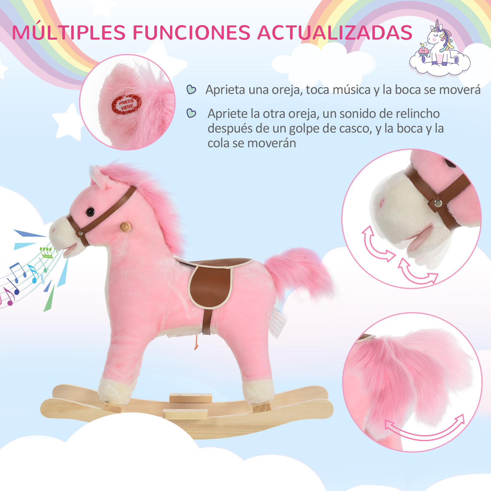 Caballo Balancín con Boca y Cola Rosa