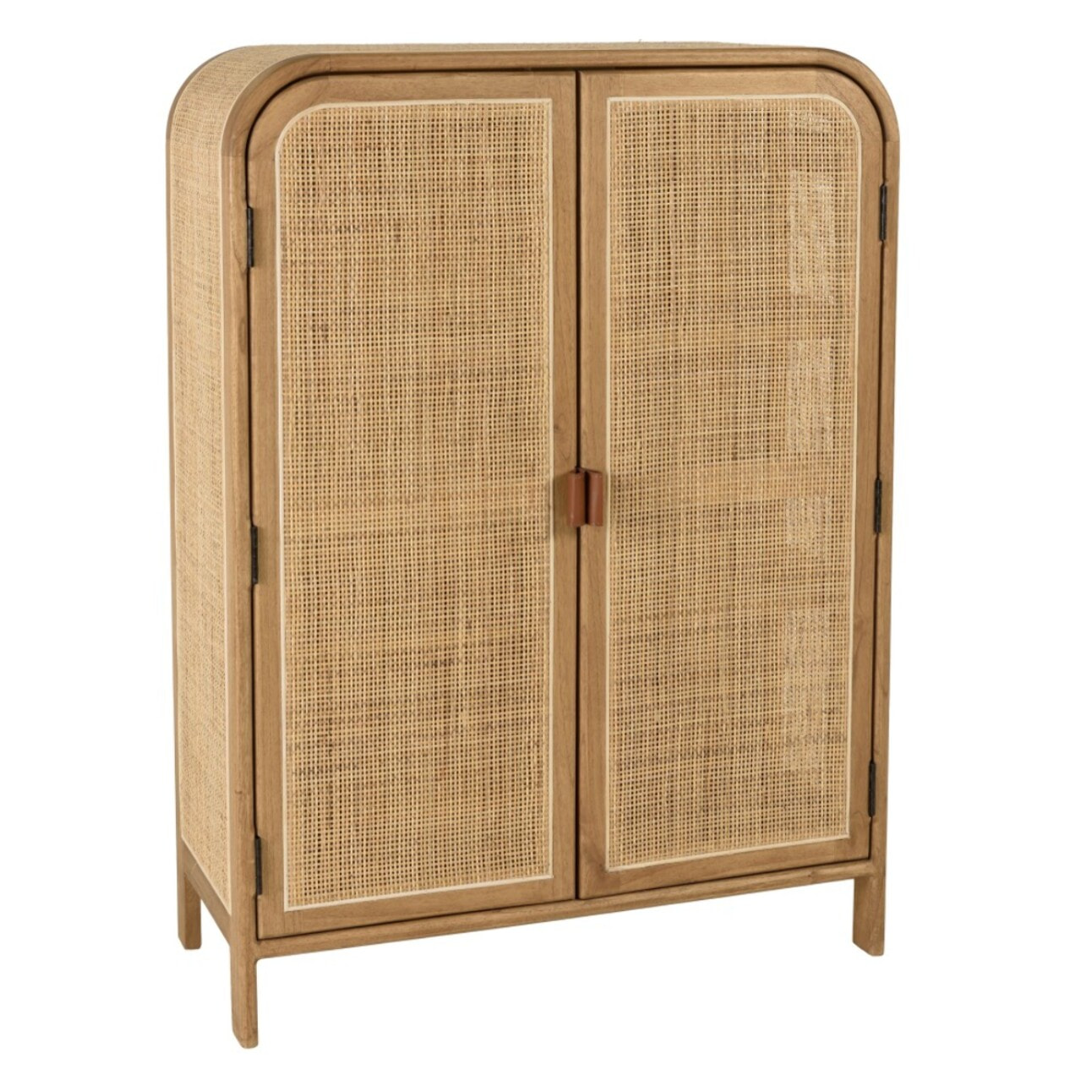 AMY - Armoire forme arrondie mindi et rotin naturel 2 portes 3 étagères AMY