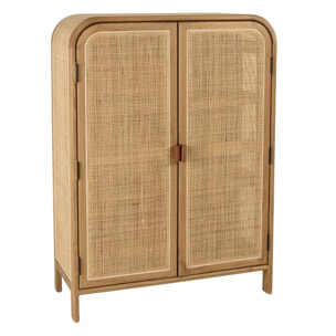 AMY - Armoire forme arrondie mindi et rotin naturel 2 portes 3 étagères AMY