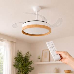Ventilatore da Soffitto con Luce LED e 4 Pale Retrattili Woteez InnovaGoods Legno 72 W Ø49-104 cm