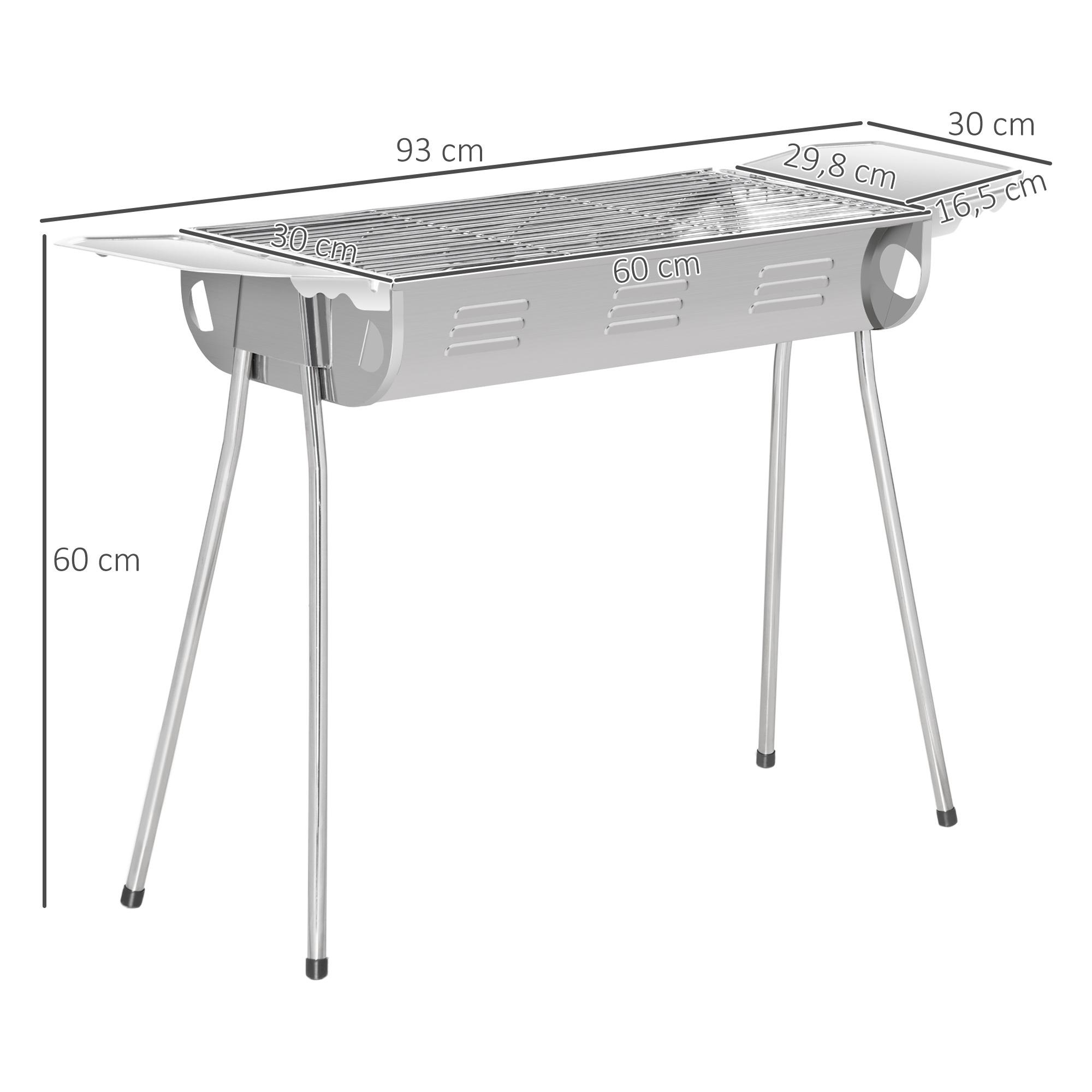 Barbecue à charbon portable BBQ grill sur pieds 2 tablettes rabattables dim. 93L x 30l x 60H cm acier inox.