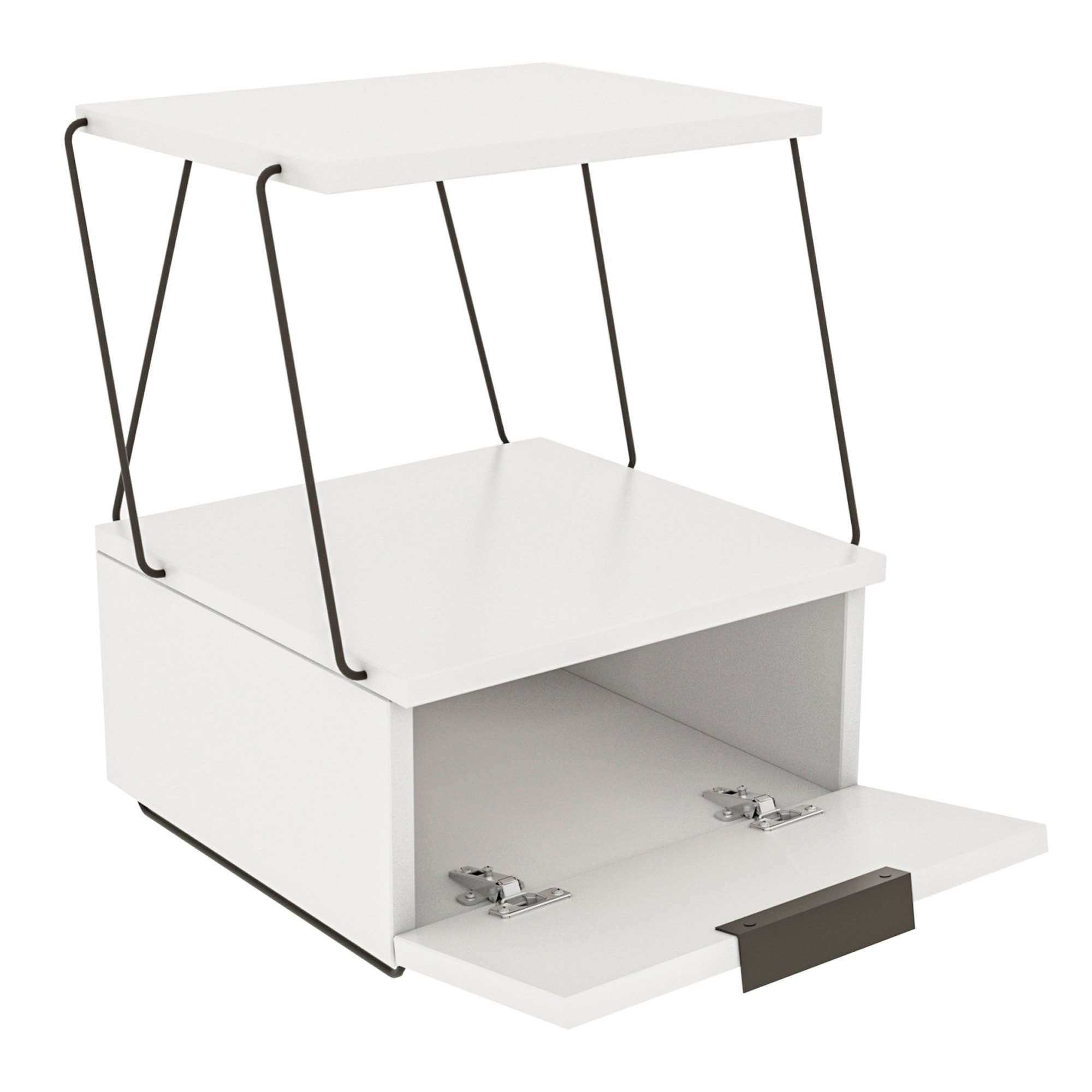 Mesita de noche en melamina con cajón y estante superior color Blanco 42x52x41cm