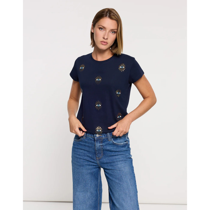 Camiseta Manga Corta Azul Marino - Olhosa