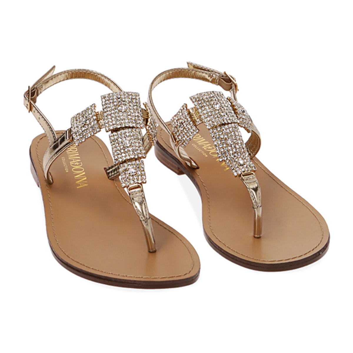 Sandalias planas doradas con joyas