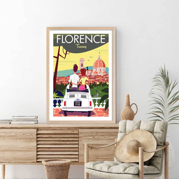 Affiche Voyage à florence Affiche + cadre en bois - Chêne