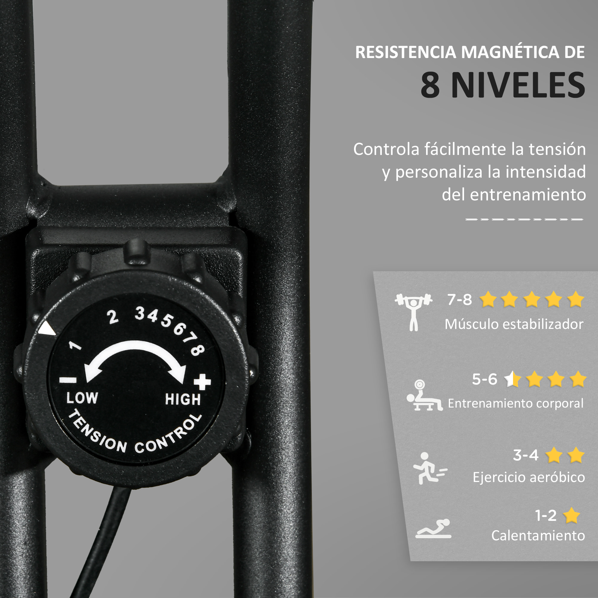 Bicicleta Estática Plegable con 8 Niveles de Resistencia Magnética Bicicleta de Ejercicio Fitness con Pantalla LCD y Asiento Regulable para Casa Oficina 43x85x109 cm Negro
