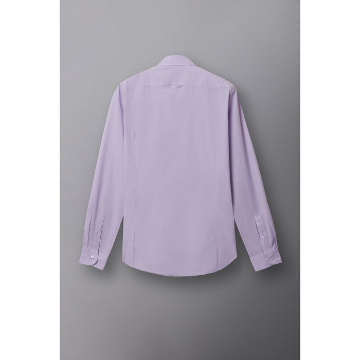 Camicia Uomo 1 Bottone Francese Slim Popeline Stretch Unito Lilla