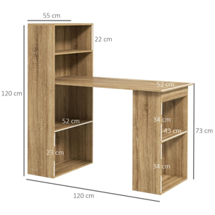 Bureau informatique 120L x 55l x 120H cm bibliothèque adjacente multi-rangements bois chêne