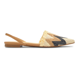 Zapato plano destalonado Berta en rafia trenzada con tira posterior en napa